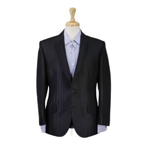 Alexander McQueen Mens Black Satin Checkered Wool 2-Btn Dinner Formal Blazer 38S